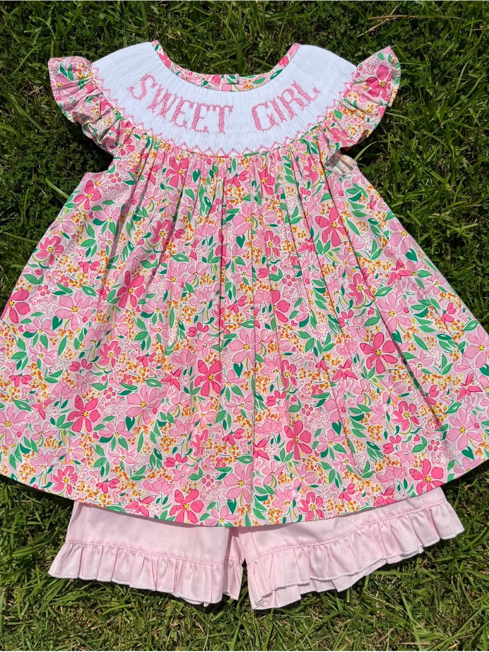 SWEET GIRL Hand Smocked Short Set